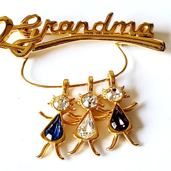 1997 GRANDMA Grandchildren Charms Love Pride Gold Pin Brooch - Picture 2 of 10